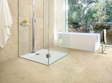 Hotel Bathroom with Porcelain Tile Floor