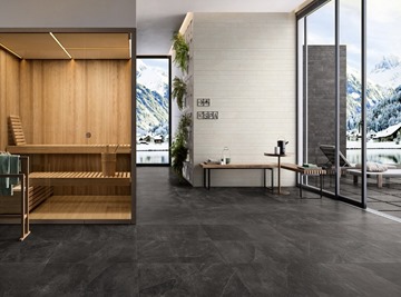 Living Space with Black Porcelain Tiles
