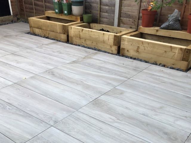 Grey wood effect porcelain paving