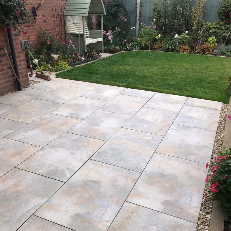 Ivory outdoor tiles in garden