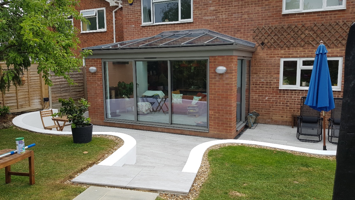 Porcelain paved patio and sunroom
