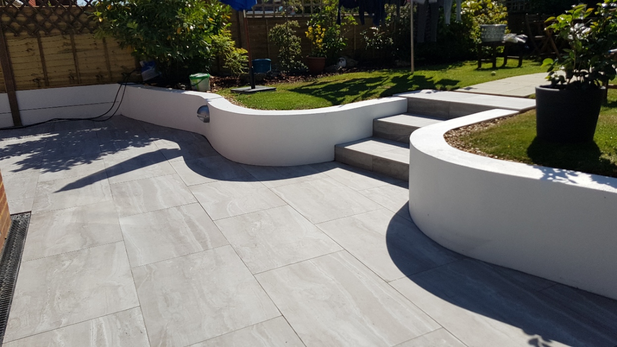 Travertine Grey paving on patio
