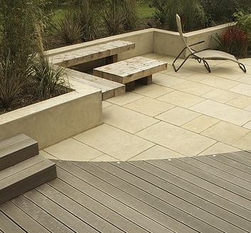 Decking and paving, used together